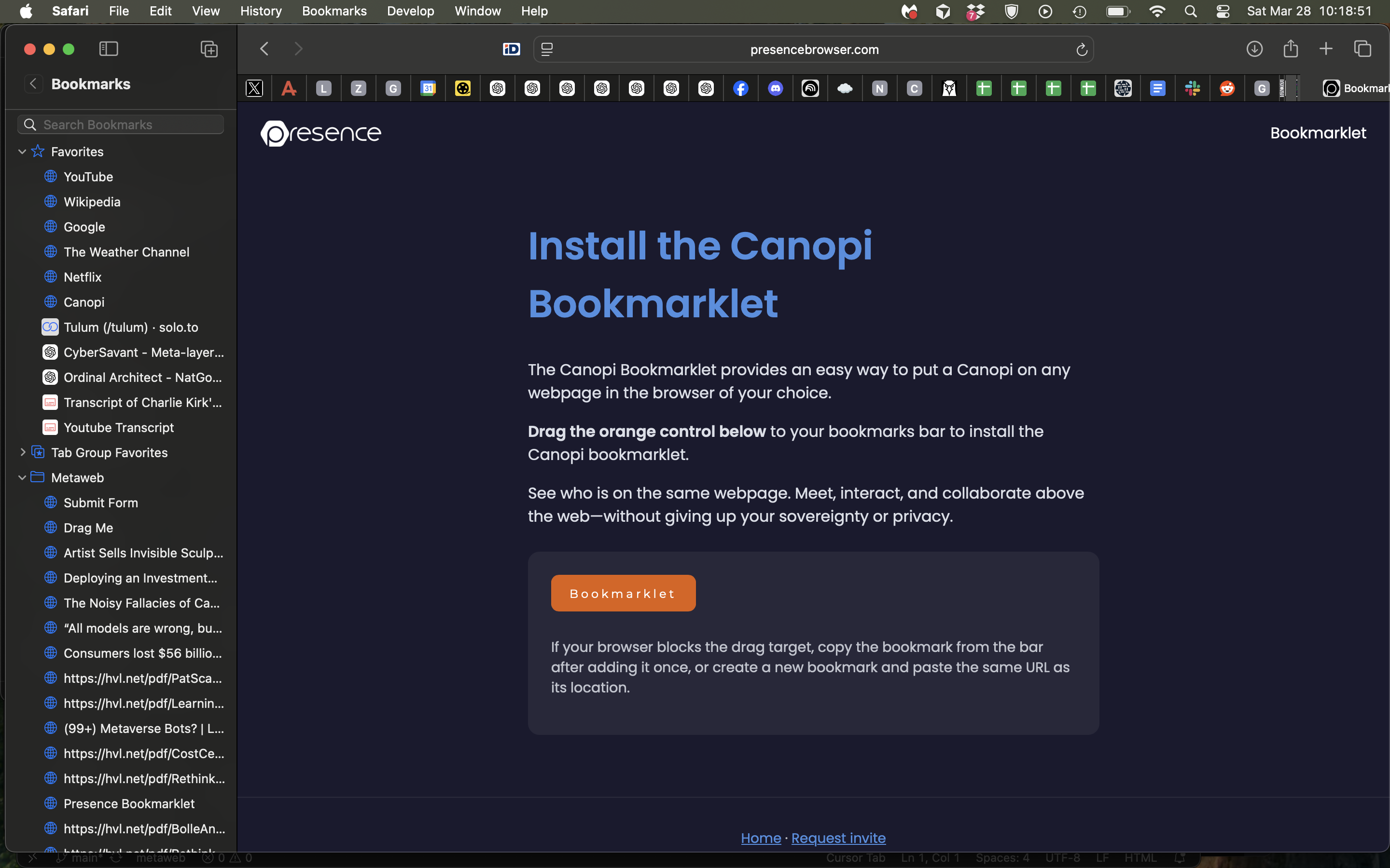 Bookmarks bar showing the new Canopi bookmark
