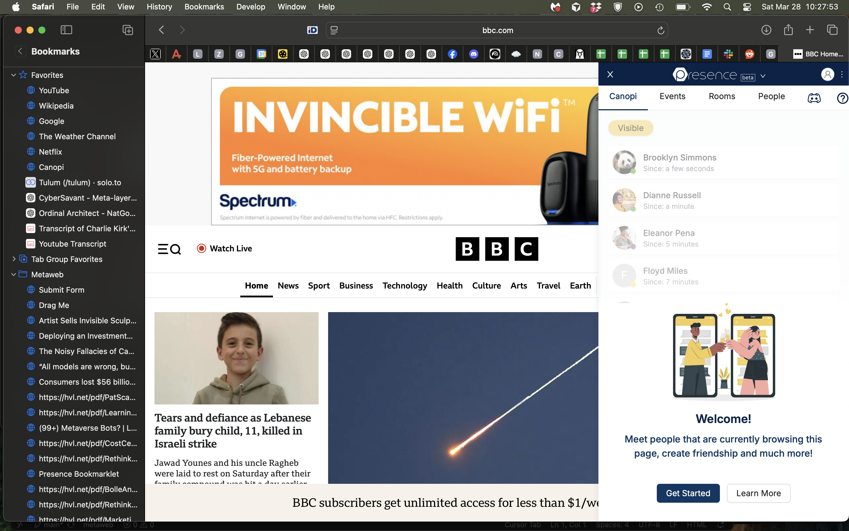 Presence browser open after clicking the bouncing icon